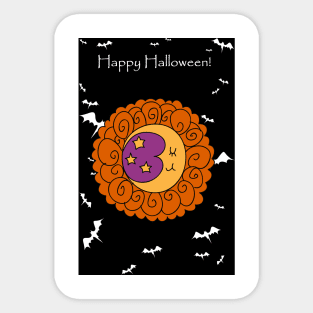 "Happy Halloween" Flower Crescent Moon and stars Sticker